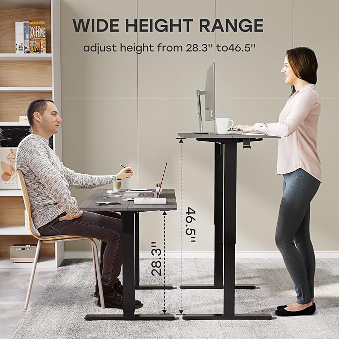 Grey Standing Desk 48 X 24 Inch Adjustable Height Electric Table Sit Stand Desk with 2 Hooks Ergonomic Rising Workstation with Splice Board