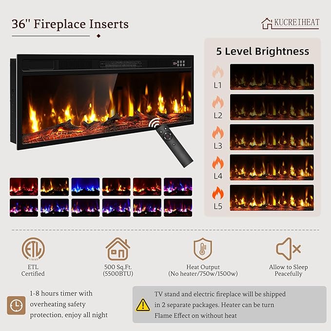 70'' TV Stand with Fireplace Realistic 3D Log Flame White Entertainment Center for 80 inch TV- TV Cabinet with LED Light High Glossy Door Modern TV Console for Living Room