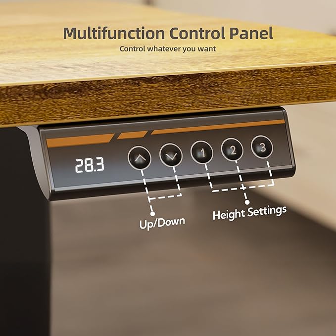 Claiks Electric Standing Desk with Shelf 55 Inch Height Adjustable Standing Desk with LED Lights &amp Monitor Stand Black Frame/Rustic Brown Top