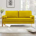 Velvet Loveseat Sofa 66.9'' Mid Century Modern Small Love Seats with 2 Pillows &amp Golden Legs Comfy Couch for Living Room Upholstered 2 Seater Sofa for Small Apartment (Yellow)