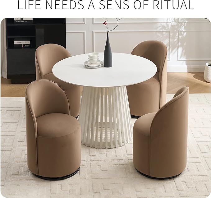 KEIKI Upholstered Swivel Barrel Chair Mid-Century Modern Velvet Accent Armchair for Living Room Bedroom or Vanity 360° Rotating Sofa Chair Brown