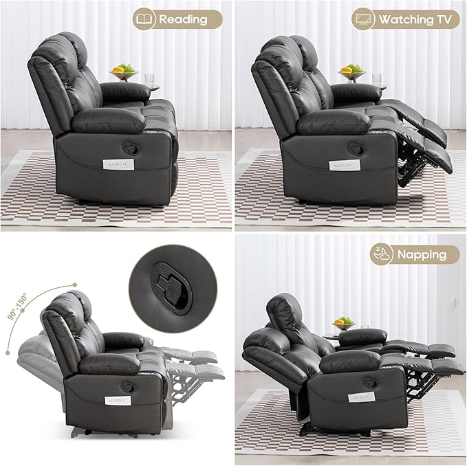 Manual Reclining Sofa - 3 Seat Recliner Sofa with Heat &amp Massage Function Wall-Hugger Reclining Sofa for Living Room (Grey)