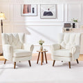 Chenille Wingback Accent Chairs Set of 2 Mid-Century Modern Living Room Armchair with Removable Cushions High Wingback Reading Chair Upholstered Comfy Chair for Living Room BedroomBeige