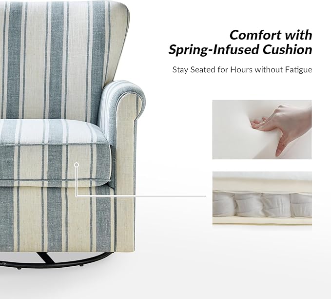 HULALA HOME Floral Fabric Swivel Rocking Chairs Set of 2 Swivel Rockers with Removable Backrest &amp Shakeable and Turntable Base Modern Single Sofa Chairs for Living Room Nursery Blue