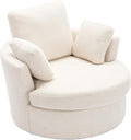 Oversize Round Swivel Chair Cozy Club 360 Degrees Swivel Sofa with 3 Pillows Chenille Fabric for Living Room Lounge Hotel Bedroom 40.2D X 42.1W X 34.3H Inches (Beige)