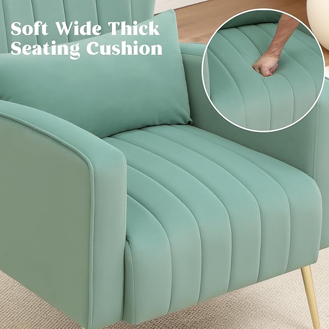 Accent Chairs Set of 2Upholstered Living Room ChairsHigh Back Arm Chairs with Metal Legs Lumbar Reading Chairs for Living RoomBedroom Apartment Lake Green