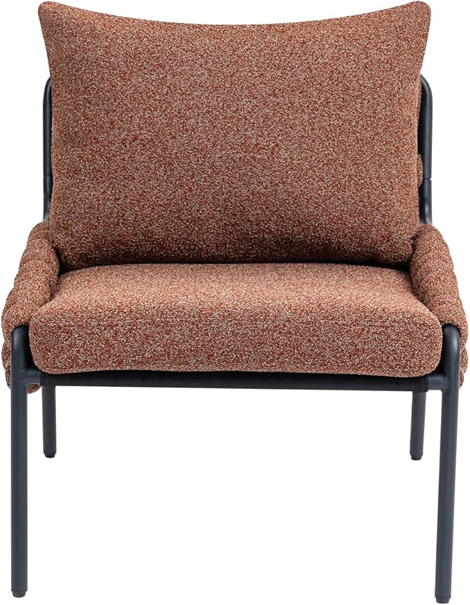 Modern Accent Lounge Chair with Braided Upholstery and Metal e Comfortable Armchair for Living Room or Bedroom Soft Cushioned Seat and Backrest Set of 1 (Brown)