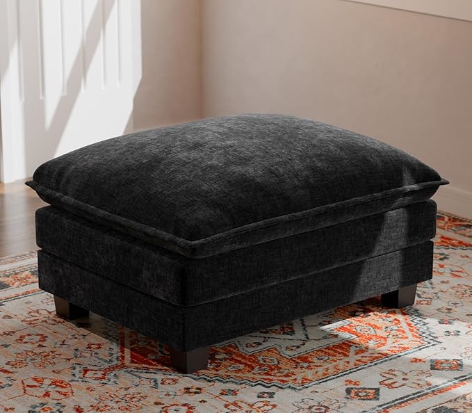 ELUCHANG Ottoman for Modular Sectional Cloud Couch Deep Seat Sofa for Apartment Living Room and Bedroom Easy Assembly Chenille Black