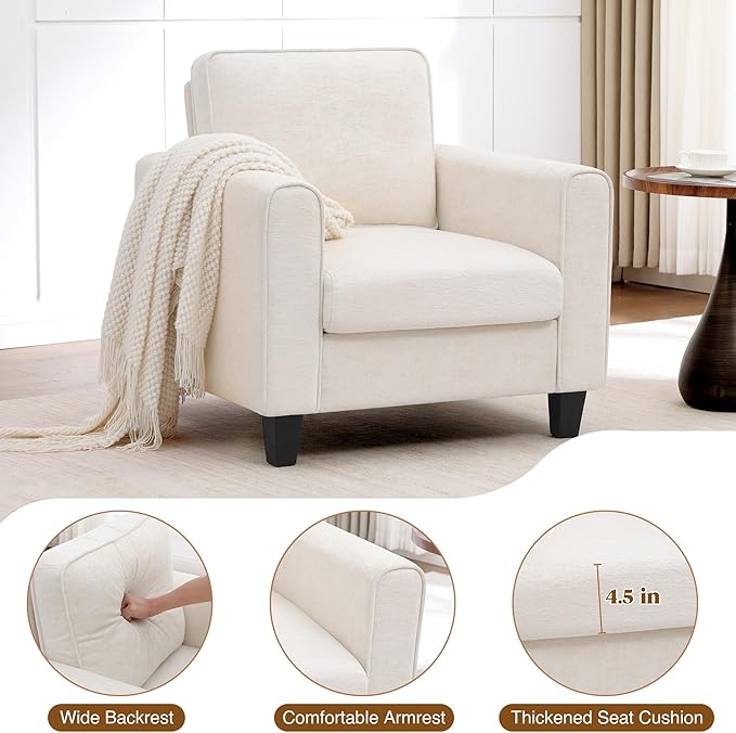 Accent Chairs Set of 2 for Living Room Mid Century Modern Upholstered Living Room Chair Chenille Reading Armchair for Apartment Waiting Room Office Beige