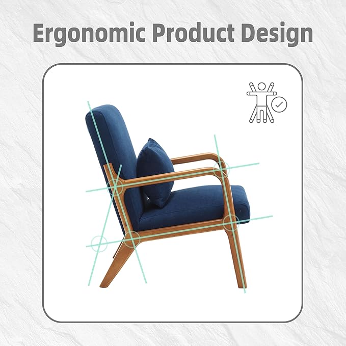Modern Accent Chair Solid Wood Padding Lounge Armchairs with One Pillow for Living Room Bedroom Guest Room (Navy)