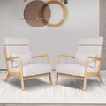 LUCKYERMORE Modern Accent ChairSet of 2 Reading Armchairs with Adjustable Headrest Upholstered Linen Lounge ChairSolid Wood Comfy Chair for Living Room Bedroom Apartment Beige