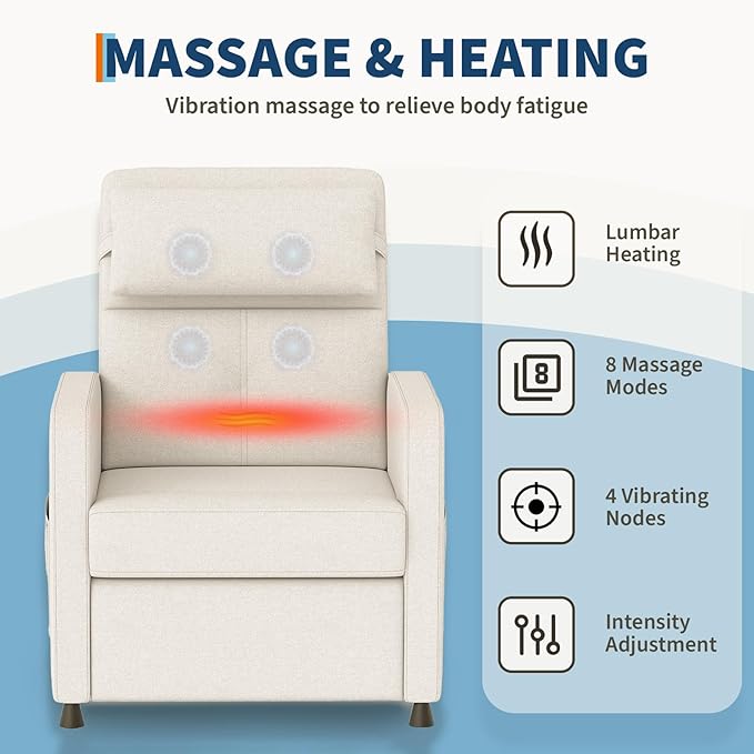 GarveeHome Recliner Chair Electric Reclining Sofa Adjustable Power Recliner Lazy Chair Home Theater Seating with Massage &amp Heat &amp Lumbar Support(Beige)