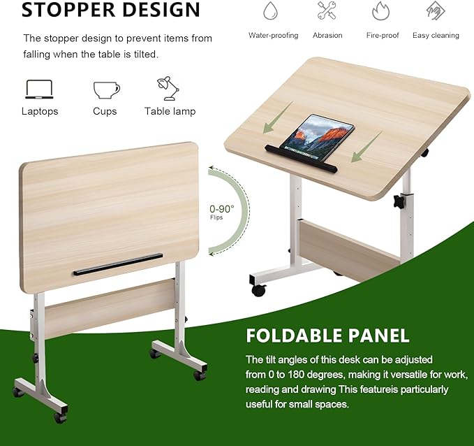 Small Standing Desk Adjustable Height Rolling Computer Desk Portable Laptop Desks with WheelsBlack