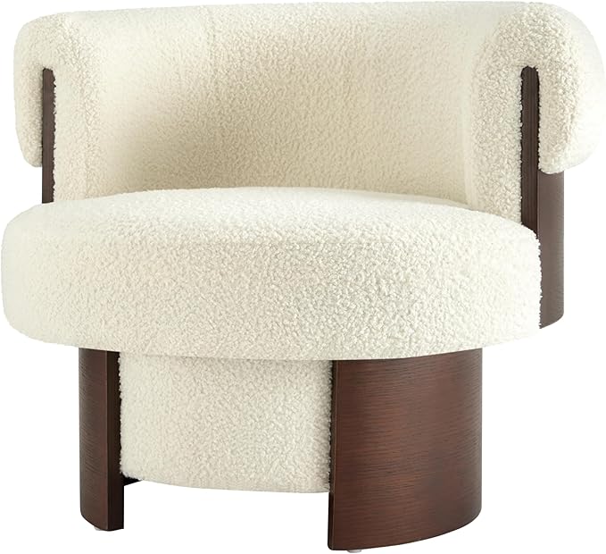 Scott Living Scrolla Boucle Upholstered 360° Swivel Accent Chair Teddy Fleece Swivel Barrel Chair Modern Vanity Chair for Living Room Bedroom Beige