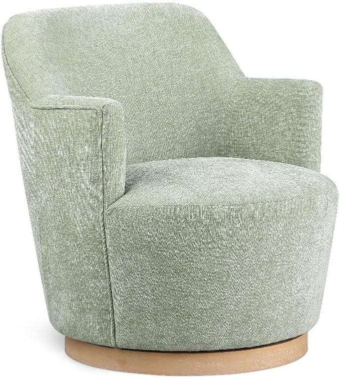 Pemberly Row Modern Accent Chair Mint Fabric Swivel Base Natural Wood Finish 26.5 W x 30.5 D x 31 H Contemporary Style for Living Room or Bedroom