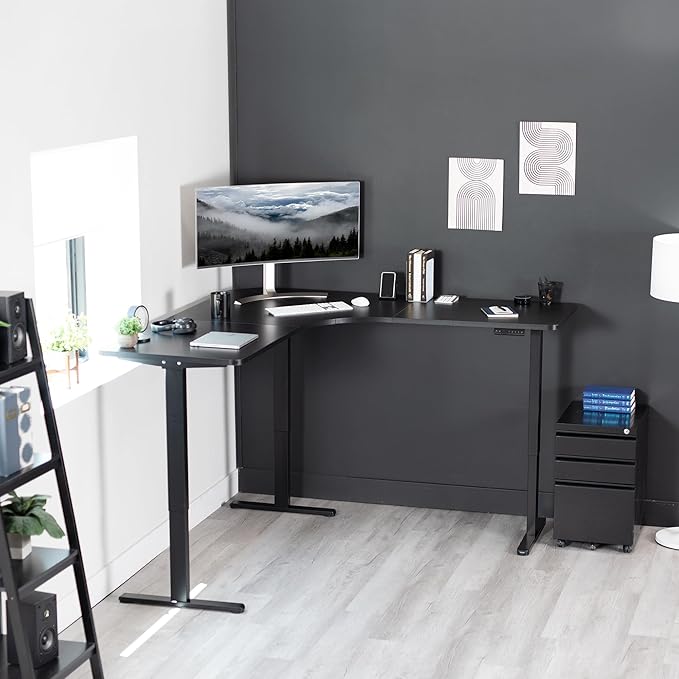 VIVO Electric Multi-Motor Height Adjustable Corner 3 Leg Standing Desk Frame Sit Stand Ergonomic L Frame with Push Button Controller Black DESK-V123EB