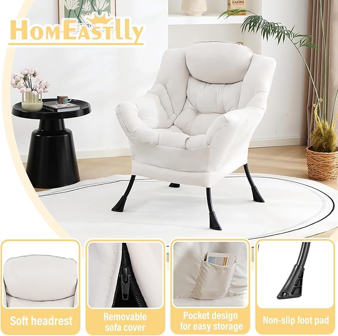 Lazy Chair Large Accent Chair Modern Comfy Armchair Beige Chair for Living Room Bedroom Dorm Room Office Apartment Reading Relaxing Use