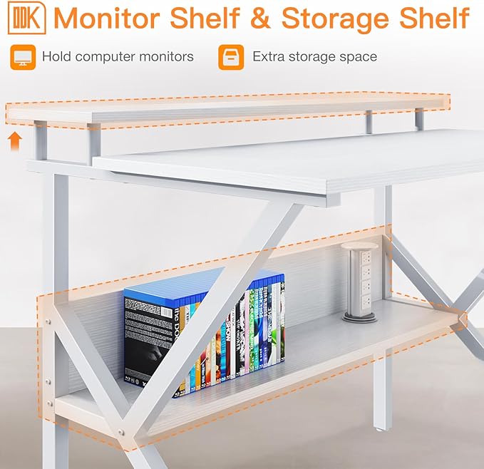 ODK Small Computer Desk 27.5 inch Desk for Small Spaces with Storage Compact Table with Monitor &amp Storage Shelves for Home Office Modern Style Laptop Desk Pure White
