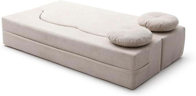 KEIKI 2-in-1 Folding Sofa Bed with Pillow Queen Sleeper Sofa Floor &amp Futon Loveseat Couch Foam Folding Mattress for Living Room Guest Use Office Apartment No Assembly Required Beige