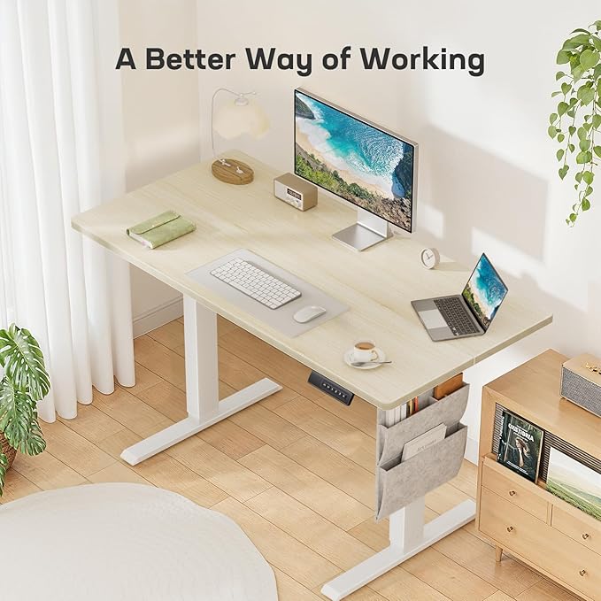 Marsail Standing Desk Adjustable Height Electric Standing Desk with Storage Bag Stand up Desk for Home Office Computer Desk Memory Preset with Headphone Hook 55 * 24 Inch Maple (TZESD8N)