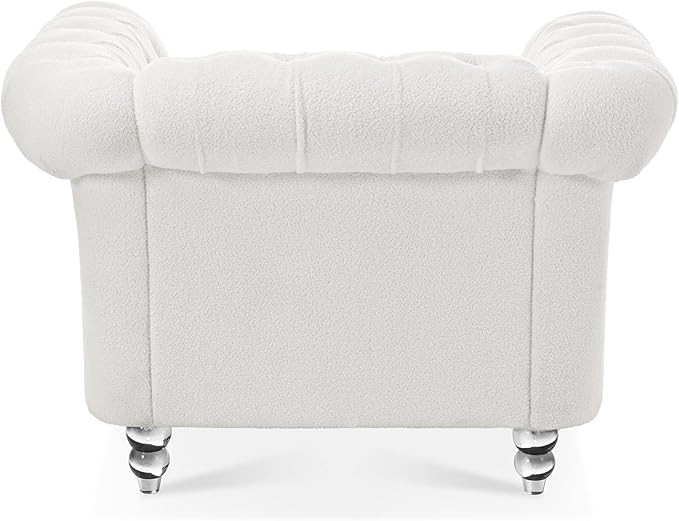 Oversized Chesterfield Chair Upholstered Accent Chair with Tufted Back Club Chair for Living Room Bedroom Gothic Victorian (White-p)