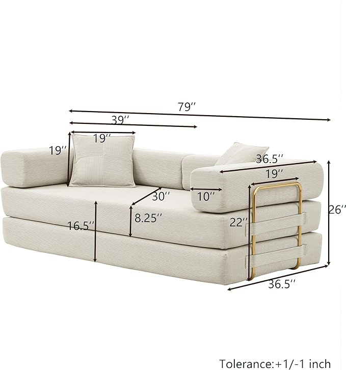 4-in-1 Folding Convertible Floor Sofa Bed 78 Oversized Compression Sofa No Assembly Required King Futon Lazy Couch Corduroy Loveseat Sleeper with Pull Out Bed Modular Futon Couch