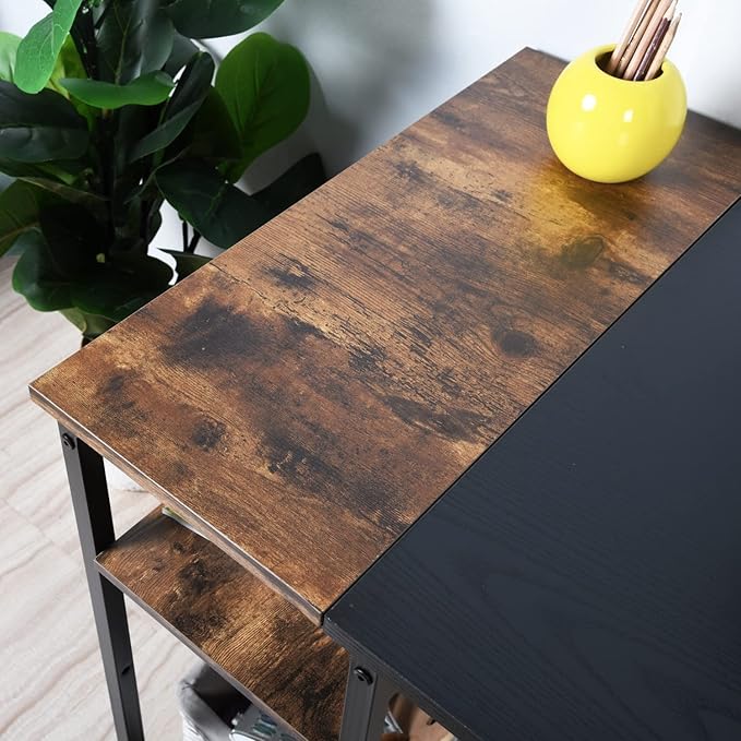 FurnitureR Home Office Desk Wood Top L47.2 Contemporary Writing Table with 4 Storage Shelves for Home Office Study Living Room Computer Desk Brown&ampBlack