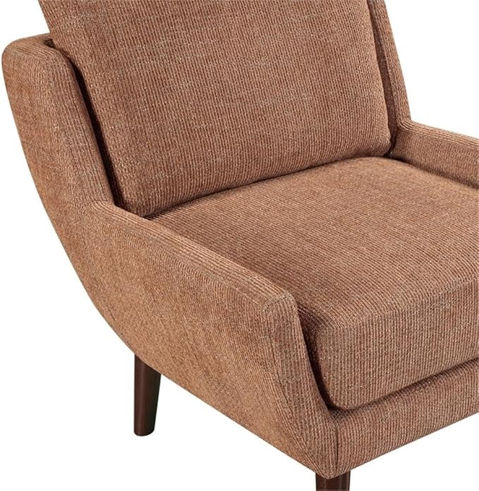 Pemberly Row Contemporary Chenille Accent Chair Orange Finish Soft Upholstery Reversible Cushions Espresso Wood Legs High-Density Foam Padding Durable Seating for Living Room or Bedroom