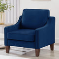 Modern Accent Chair Velvet Upholstered Single Sofa Chair with Wooden Legs Comfy Arm Chair for Living Room Bedroom Navy