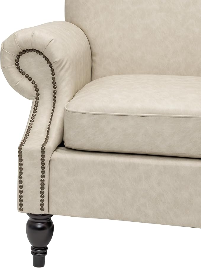 Accent Chair22.4 Seat Depth Living Room Chair36.6W*34.3D*34.6H Armchair with Roll Arms and Wood LegsSet of 2Faux Leather in Khaki