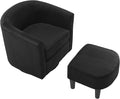 Corduroy Swivel Accent Chair with Ottoman Round Barrel Chair with Armrest Comfy Reading Chair for Living Room Bedroom Office (Black)
