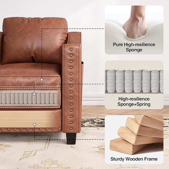 Mid Century Modern Accent Chair 30 Inches PU Leather Armchairs Barrel Chair Living Room Chairs Club Chair with Cushion Reading Chair for Bedroom Apartment Reading Room Brown