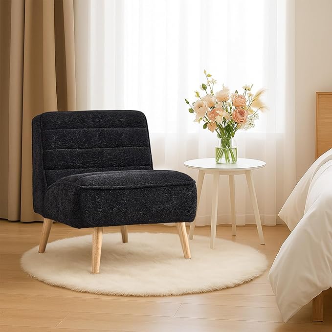 Mlmh &amp Kngwa 24.4 W Mid Century Modern Accent Chair Armless Accent Chairs Comfy Upholstered Reading Chairs Chenille Vanity Chair for Living Room Bedroom Black