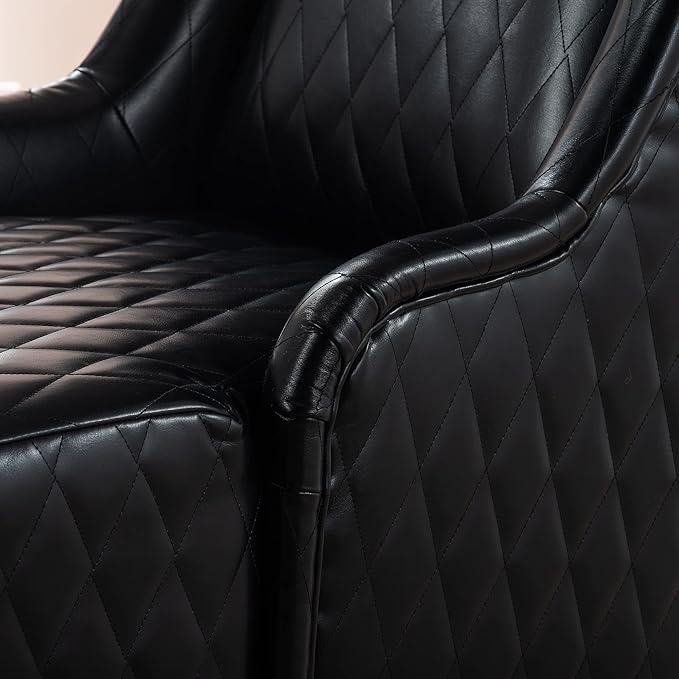 Dining Chair Comfy High Wingback Accent Chair for Dining Table PU Leather Upholstered Accent Side Chairs with Soft Padded &amp Wooden Legs for Living Room Dining Room Bedroom (Black)
