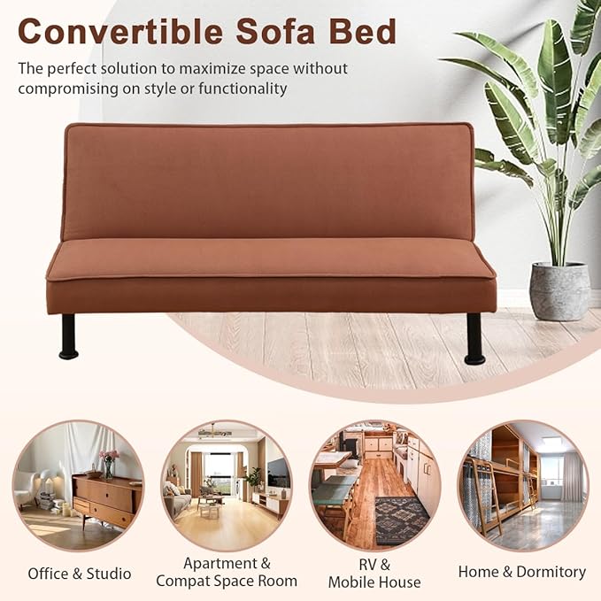 Convertible Futon Sofa Bed Modern Sleeper Couch Sofabed Reversible Recliner Sofa with 3 Adjustable Positions for Living Room Studio Apartment Office Small Space 64 x 33 x 32in.