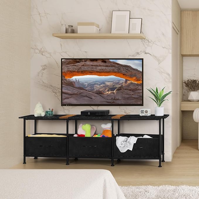 ETELI Small TV Stand for Living Room Entertainment Center with Storage TV Consoles Tables with Fabric Dressers for Bedroom 50/55/60 inch Television