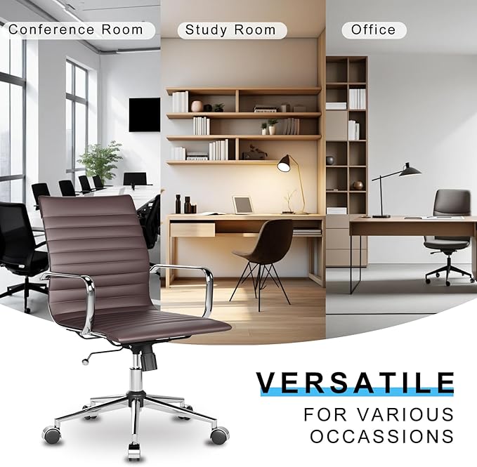 Arm Chair Ergonomic Office Chair with Wheels and Armrests Adjustable Heavy-Duty Swivel Chair for Home and Office Wide 22.83in Seat for Women and MenBrown