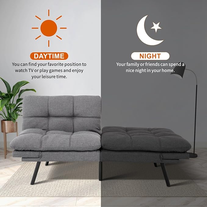 MUUEGM Futon Sofa Bed 71 Ash Convertible Memory Foam Futon Couch Bed Modern Loveseat Sleeper with Adjustable Backrests Armrests for Living RoomSmall SpaceOffice