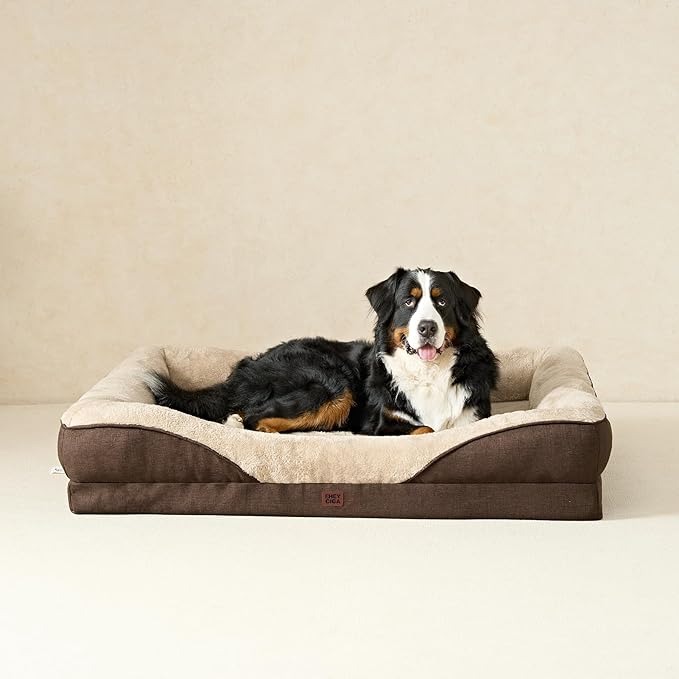EHEYCIGA Orthopedic Dog Bed for Large Sized Dog 41x27x7.5 Inch Large Memory Foam Dog Couch Bed with Sides Waterproof Liner &amp Washable Removable Cover Bolster Pet Sofa Brown