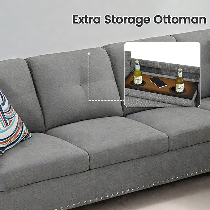 Modular L-Shaped Sectional Sofa Modern Couches with Movable Chaise Convertible 4-Seater Couch for Bedroom Apartment &amp Office Brown Grey