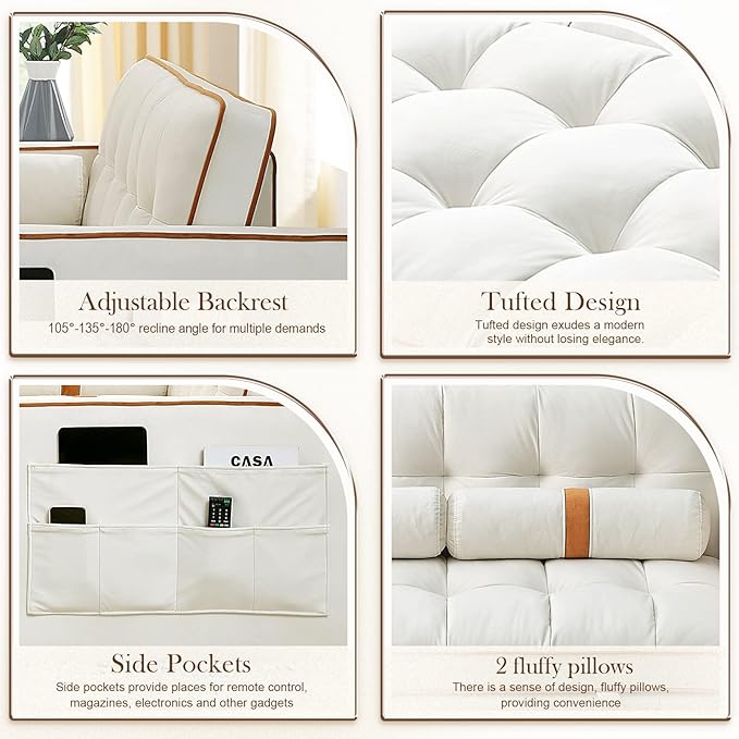Pull Out Sofa Bed 55.5 Loveseat Sleeper Sofa Bed with Side Pocket Storage Adjustable Backrest and Waist Pillow Suitable for Small Space Living Room Bedroom Office(Beige)