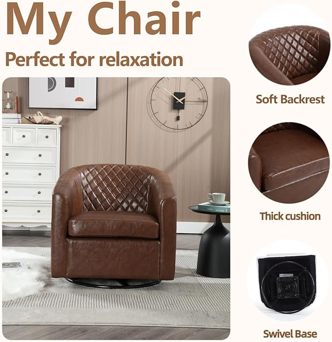 Modern Style Swivel Barrel Accent Chair with 360° Rotation and Armrests Ideal Seating Solution for Living Room Bedroom and Reading Corner