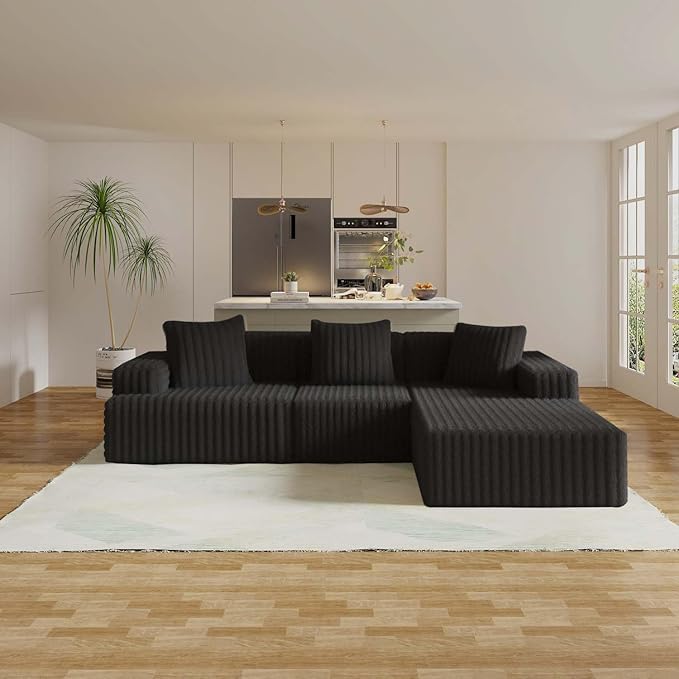 LIFE SKY Modern L-Shaped Sectional Sofa: CertiPUR-US &amp Oeko-TEX Certified Corduroy Fabric - 100% Polyurethane Foam Modular Couch for Urban Apartments Living Room