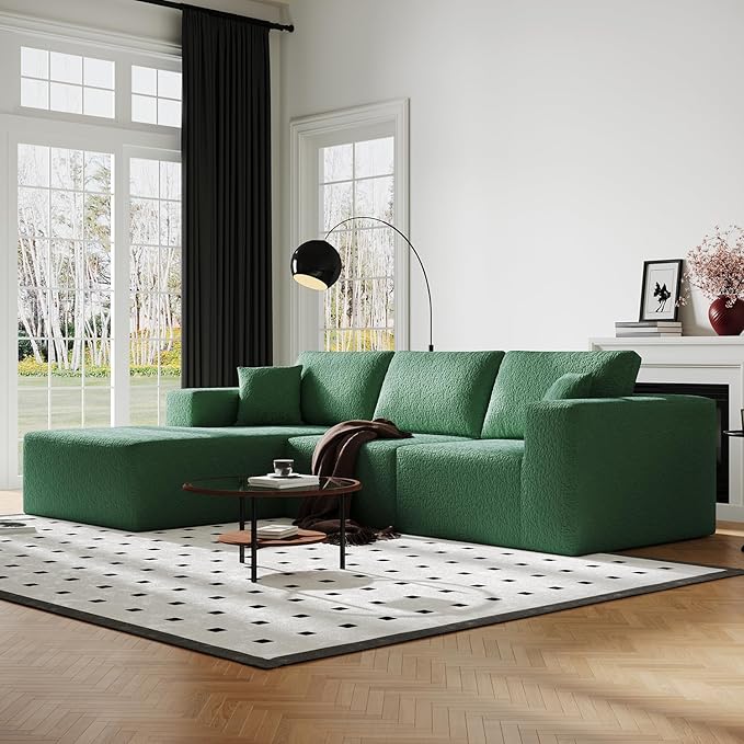 108 Cloud Modular Sectional Couch with L-Shape Chaise Modern Sectional Sofa with Deep Seat Couch Ultra Soft Knit Fabric Couches for Living Room No Assembly Required Left Facing Chaise (Green)