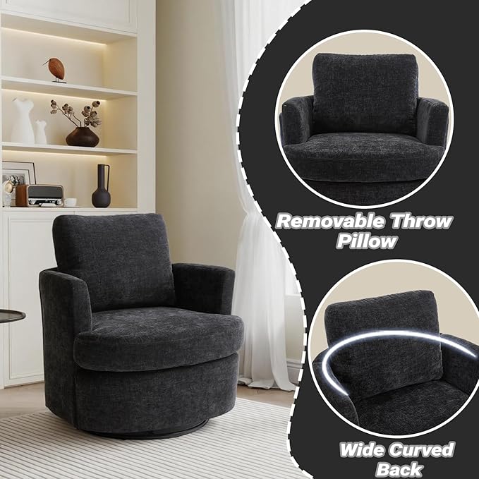 Vanity ChairSwivel Accent Chair 360 Degree Round Swivel Barrel Chair Upholstered Comfy Swivel Chairs for Living RoomAccent Chairs for Bedroom Reading RoomPowder RoomBlack