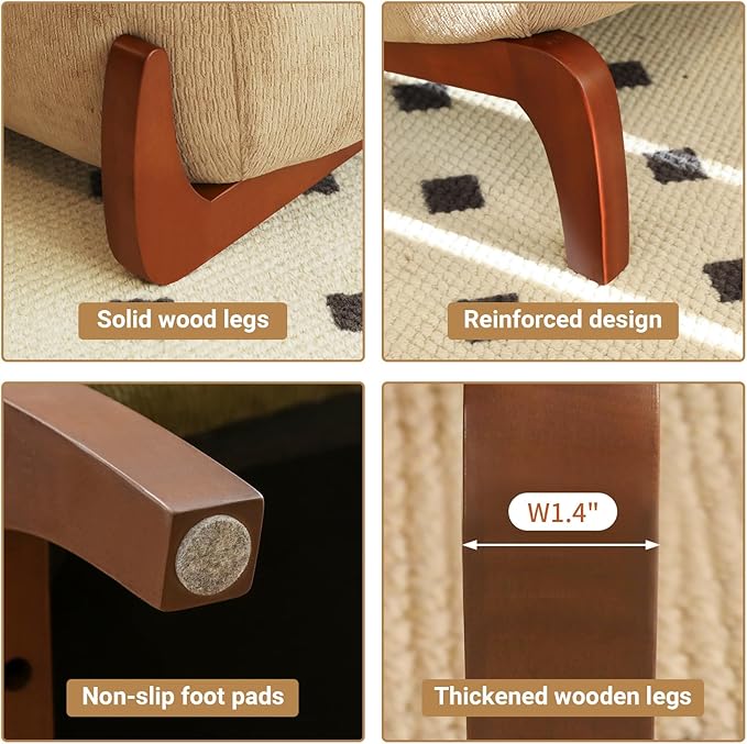 Velvet Accent Chair with Solid Wood Legs Modern Armless Living Room Chair with Soft Cushion Cozy Reading Chair for Bedroom Apartment Balcony &amp Waiting Room (Camel)
