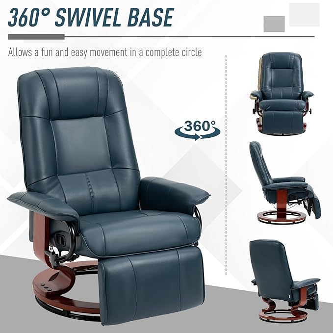 Recliner Armchair with Footrest Headrest and Swivel Base PU Upholstery Ideal for Living Room Comfort