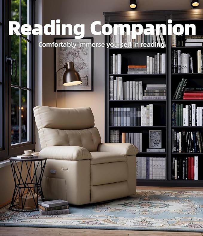 GarveeHome Oversized Recliner Chairs Classic Manual Leather Recliner Home Theater Seating with Lumbar &amp Arms Support for Living Room Bedroom and Nursery - Beige