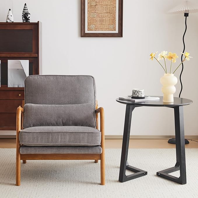VINGLI Upgraded Premium Corduroy Accent Chairs Set of 2Upholstered Arm ChairSolid Wood Comfy Reading Chair with Lumbar Pillow Mid Century Modern Chairs for Living RoomBedroomLight Grey