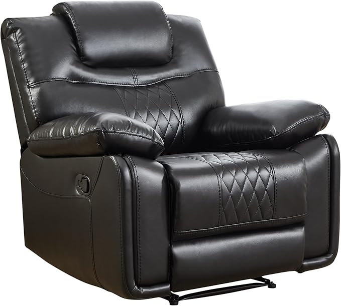 EBELLO Faux Leather Manual Recliner Chair Overstuffed Reclining Sofa with Comfortable Armrest and Backrest Single Couch for Living Room Black